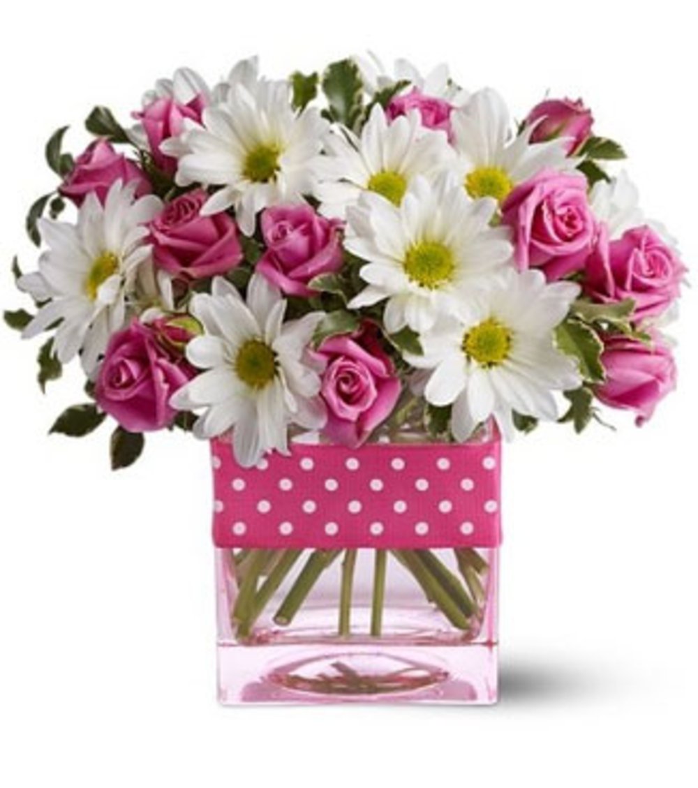 White Gerberas Chrysanthemums with Stems Pink Roses