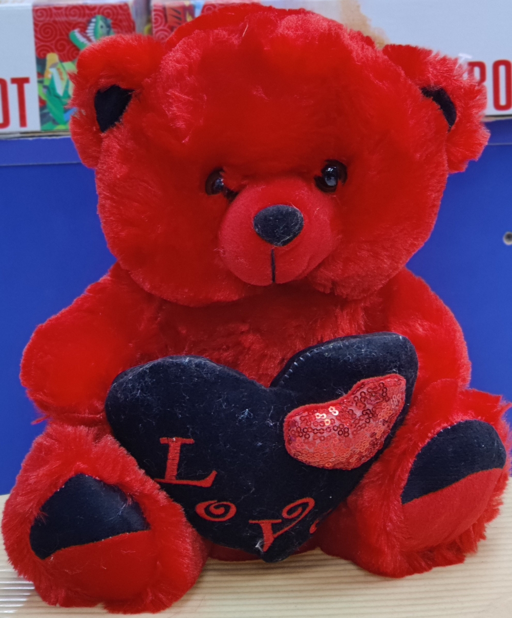 (30cm) Beautiful Red Teddy With Black Heart