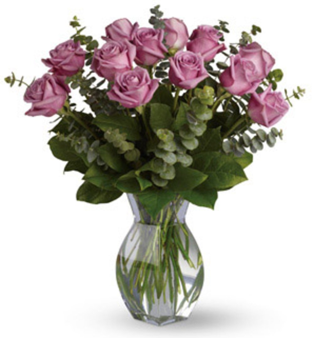 Vase with Stems of Purple Roses