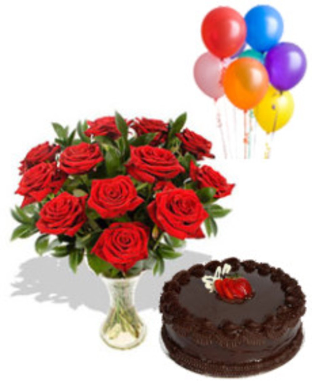 Red Roses, Cake & Balloons