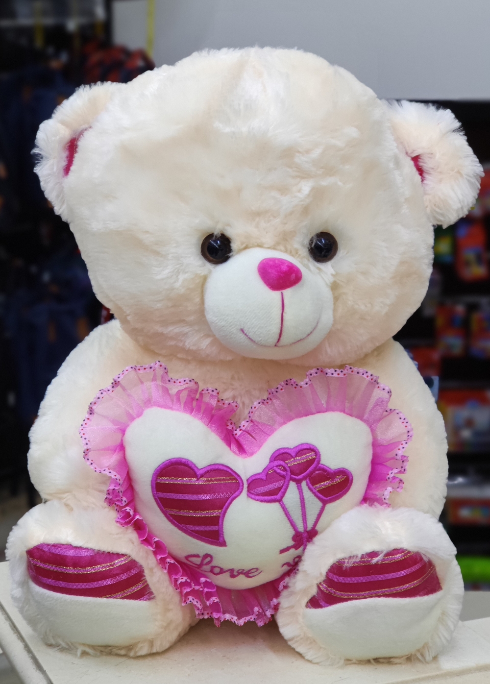 White Teddy With Pink Heart (40cm)