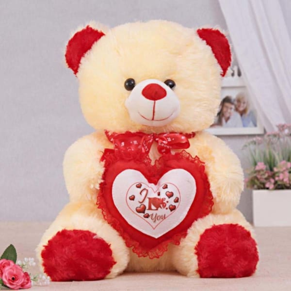 Cream Teddy With Red Heart(40cm)