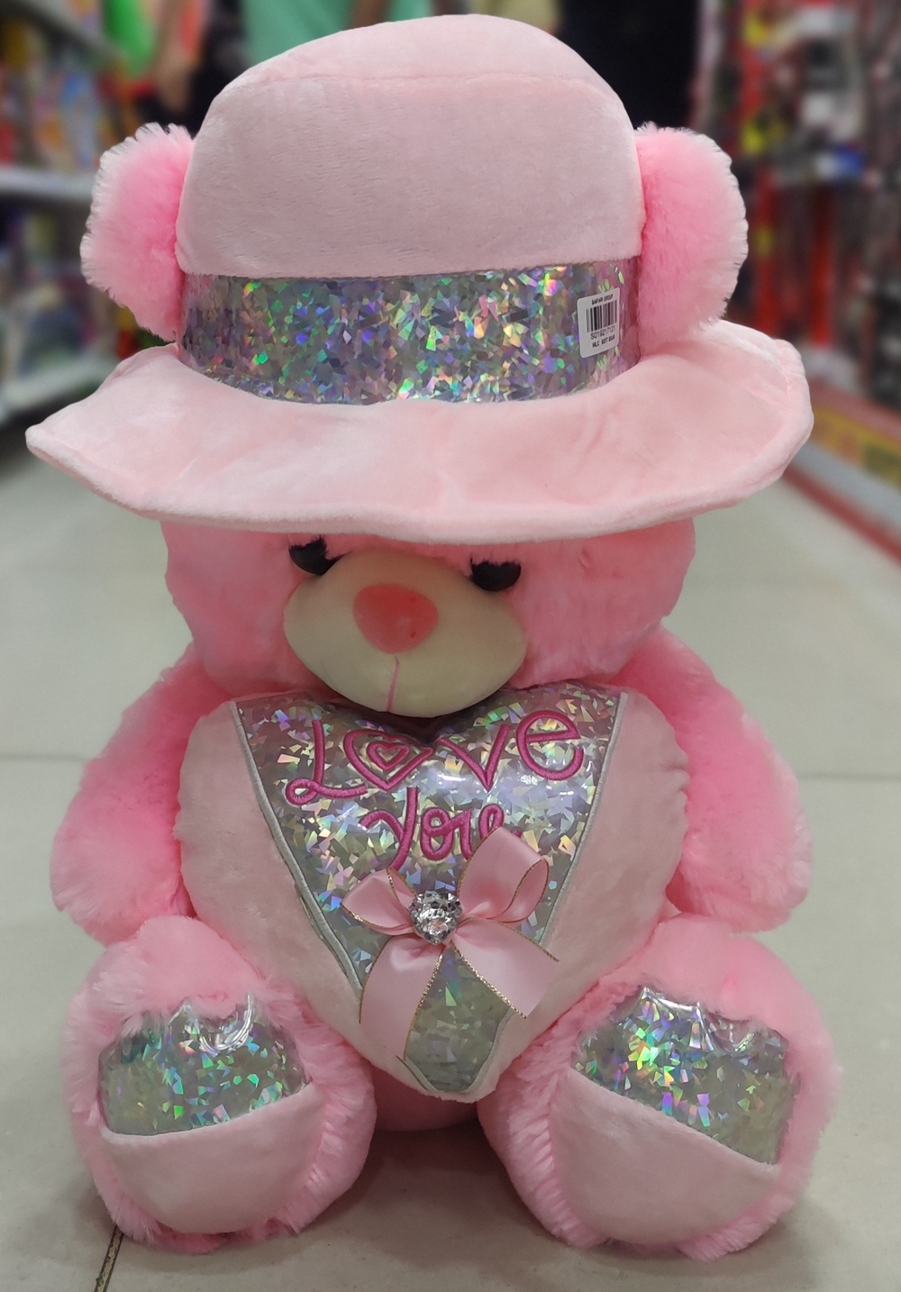 Pink Teddy With Hat & Heart Symbol(30cm) 
