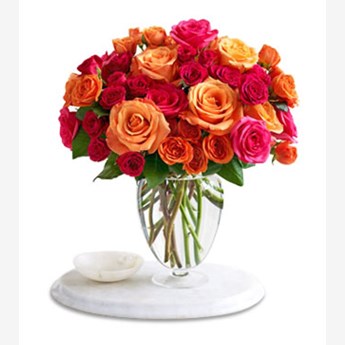 Vase with 60 Stems of Mixed Coloured Roses