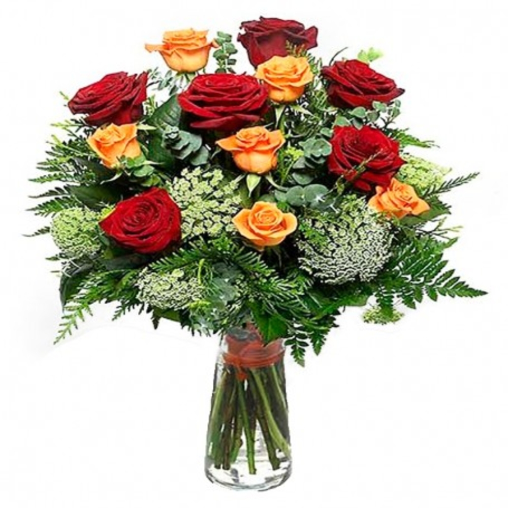 Vase with Red & Orange Roses